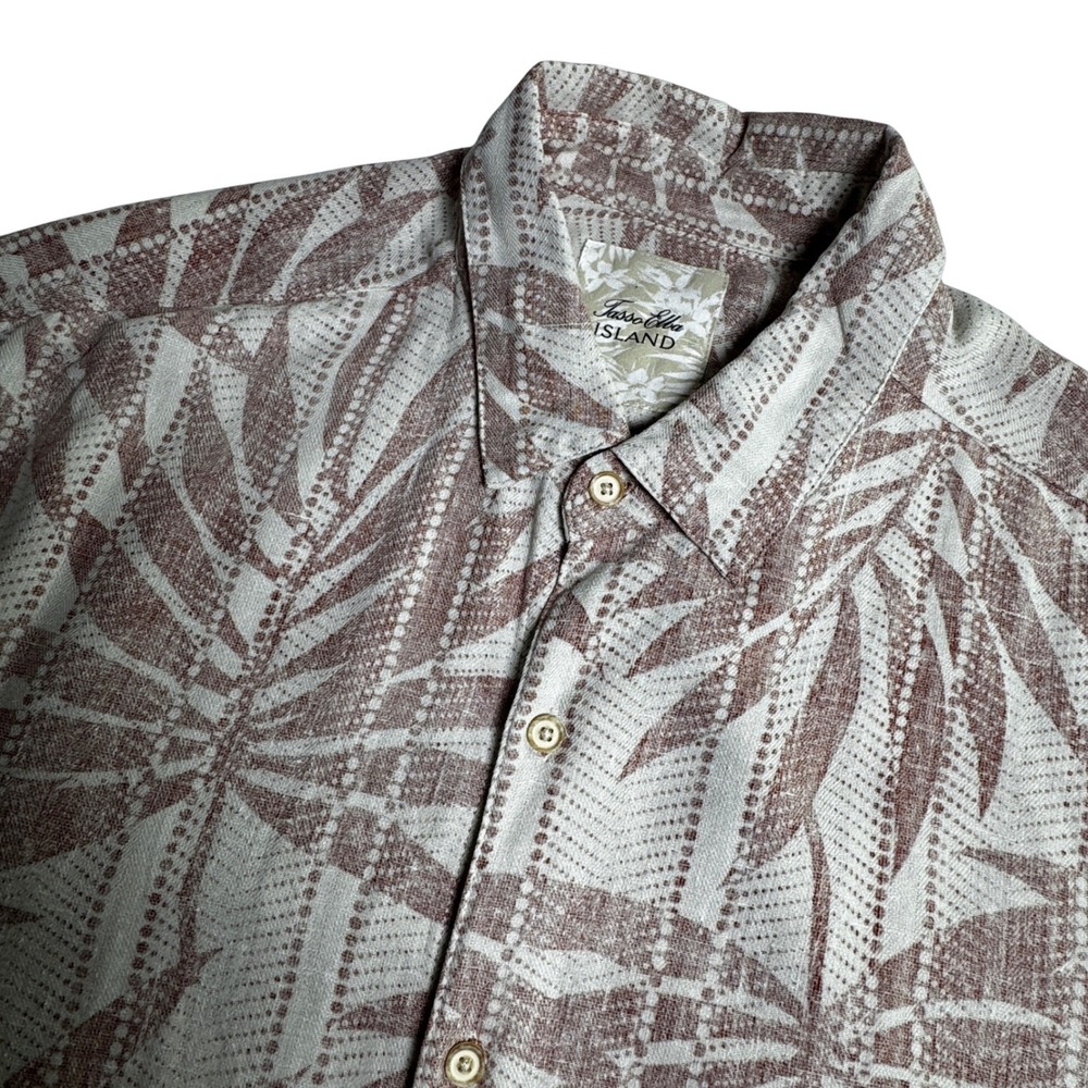 Tasso Elba Island Mens XLT Silk Linen Tropical Leaf Short Sleeve Button Up Shirt